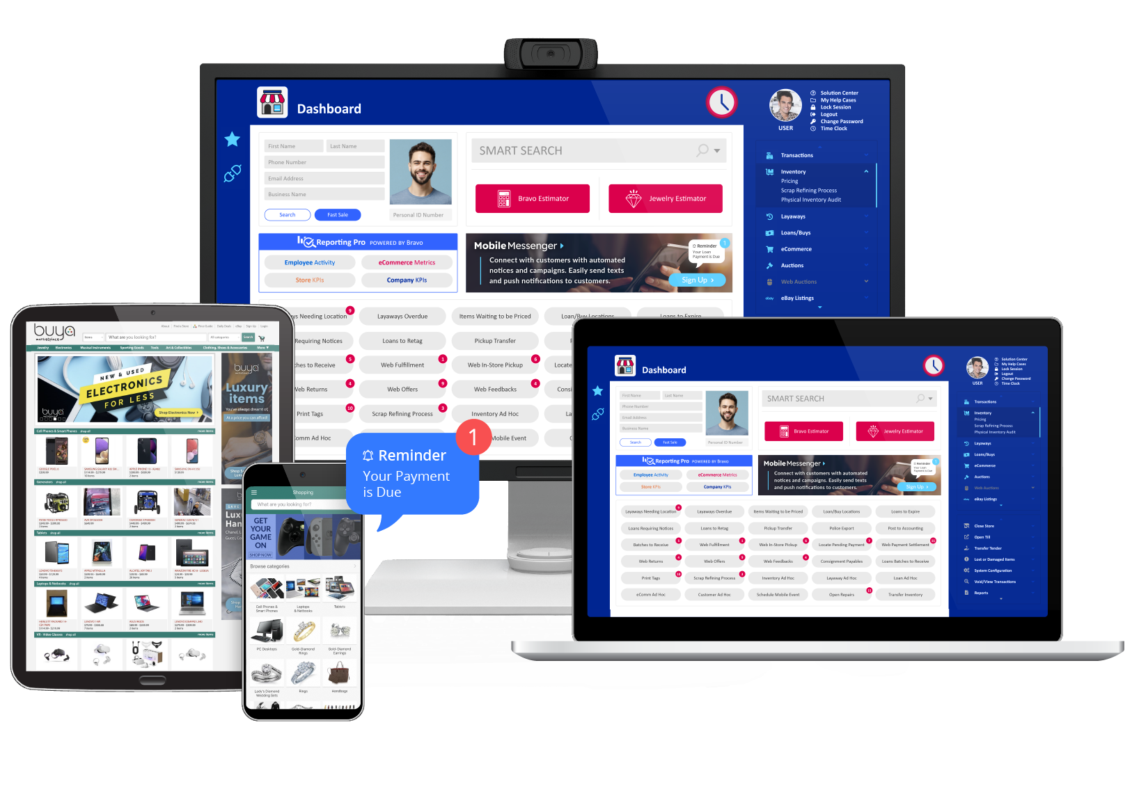 Bravo point of sale running on desktop, tablet, and phone