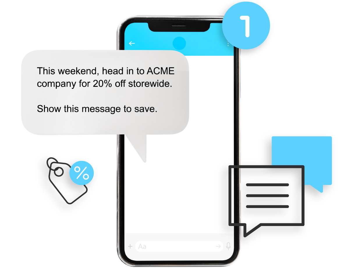 Mobile Messenger example of a promotional text inviting a customer to shop