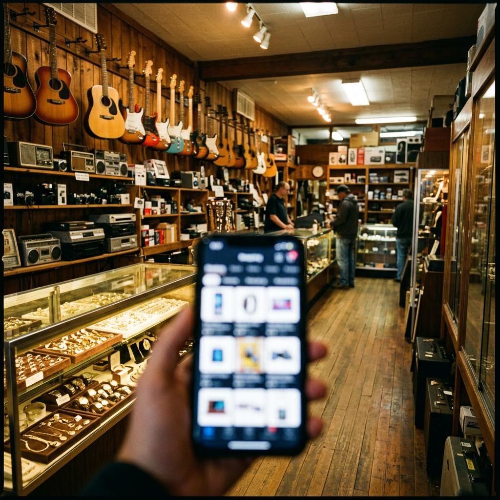 A pawn shop showcase browsable from a mobile app
